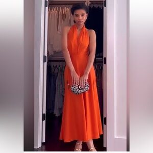 Zara orange belted halter dress